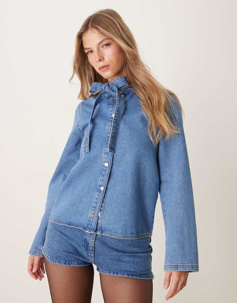 Женская Укороченная футболка ASOS DESIGN Denim Bow ASOS DESIGN