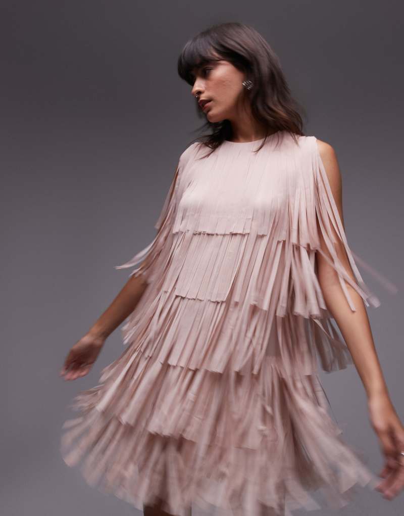 Женское Платье & OTHER STORIES sleeveless mini dress with all-over fringing in pink & OTHER STORIES