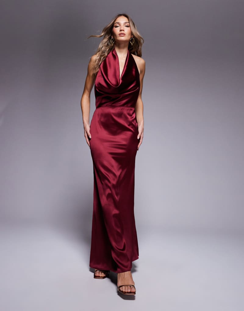 Женское Платье Aria Cove Exclusive Satin Deep Plunge Fishtail Maxi в бордовом цвете Aria Cove