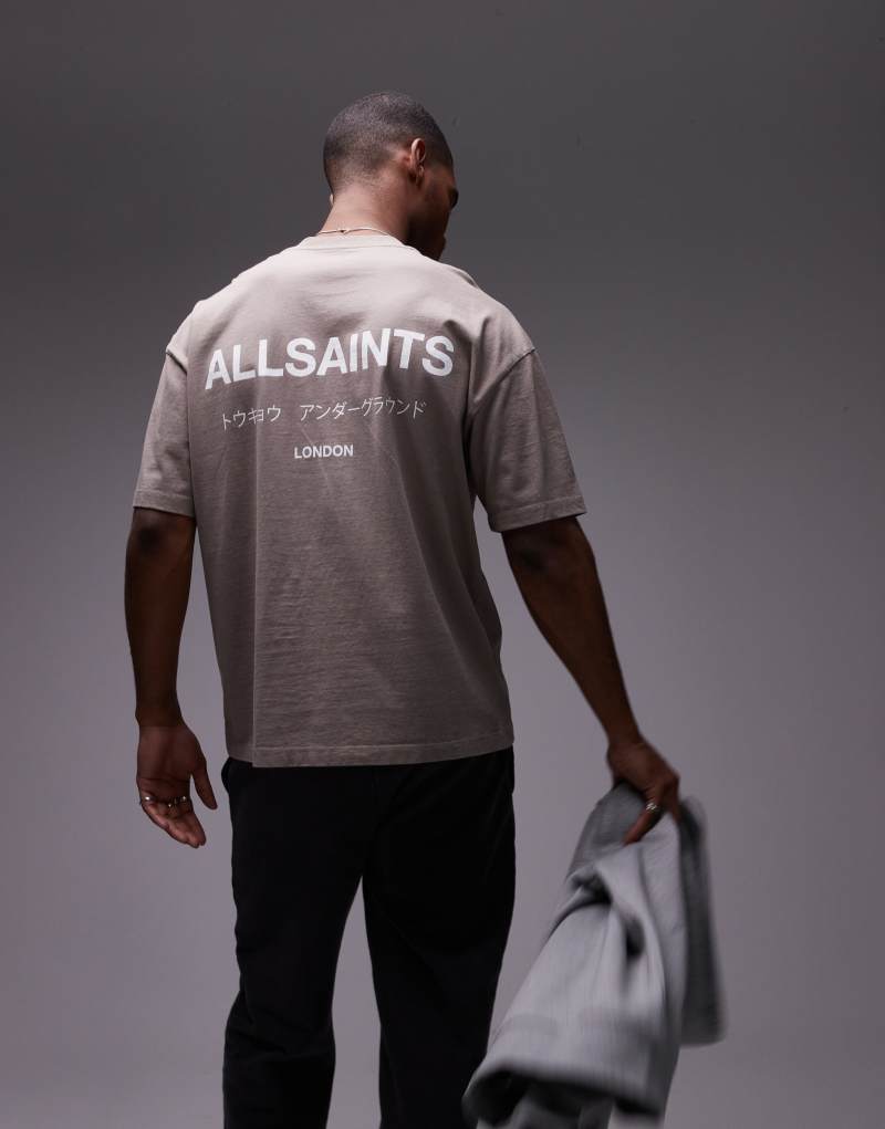 Мужская Футболка AllSaints Underground oversize коричневая AllSaints