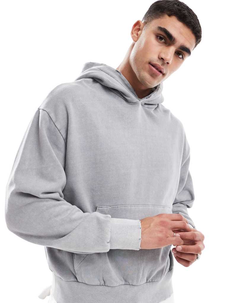 Bershka washed hoodie in gray Bershka