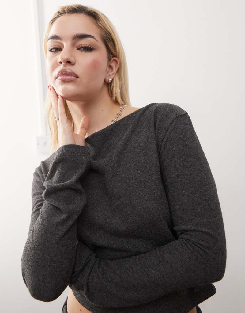 Женская Футболка COLLUSION Slouch Off Shoulder Cozy в сером цвете - часть комплекта Collusion