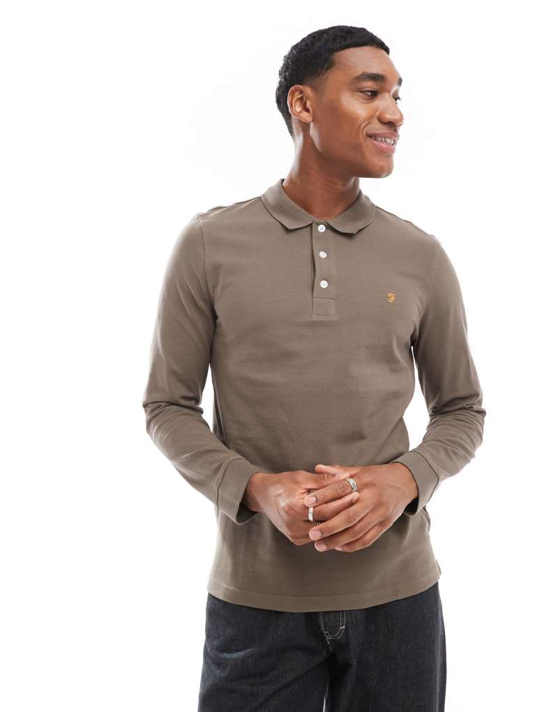 Farah blanes long sleeve polo in mushroom gray Farah