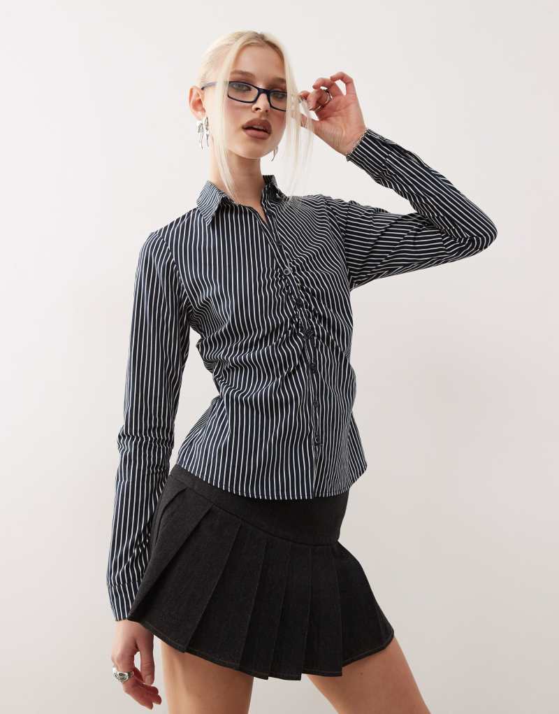 Motel Tarsi mono stripe fitted shirt in navy Motel