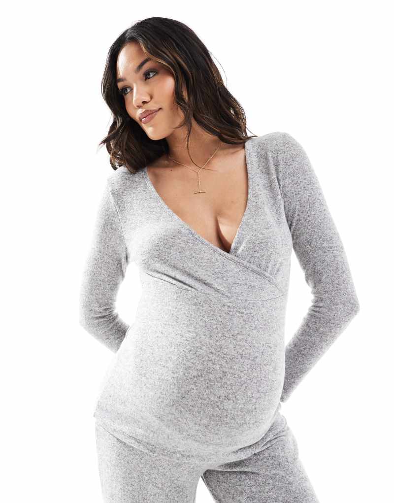 Женская Футболка MAMALICIOUS Maternity supersoft wrap в светлом сером меланже - часть набора MAMALICIOUS