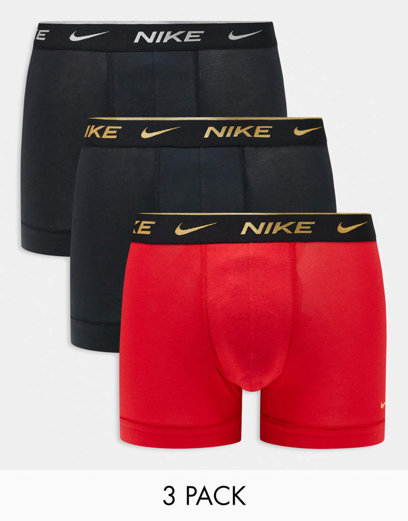 Трусы Nike Everyday Cotton Stretch - комплект из 3 штук, черный/красный с золотым поясом Nike