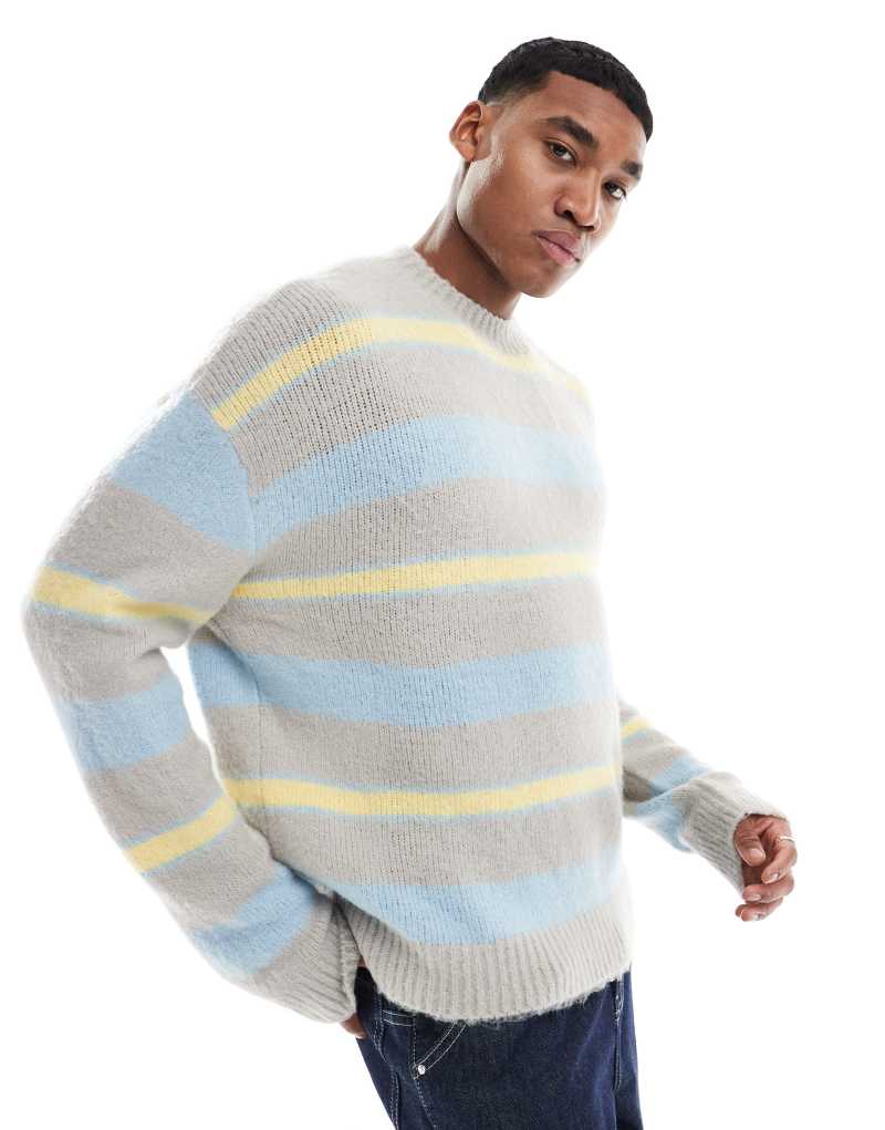 Мужской Свитер Pull&Bear Fluffly Stripe в сером цвете Pull&Bear