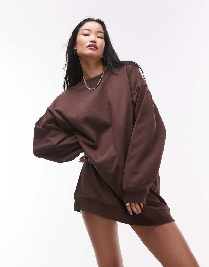 Женское Платье TOPSHOP Oversized Sweatshirt в коричневом цвете TOPSHOP