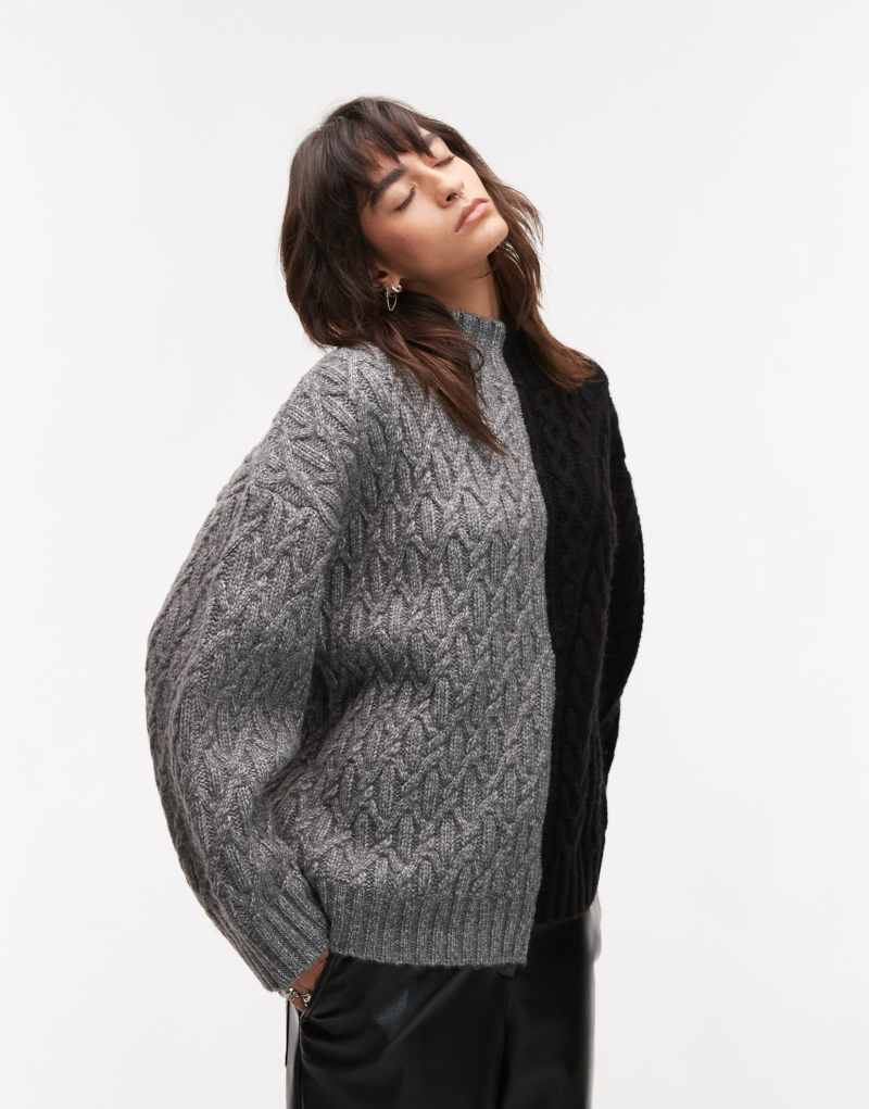 Женский Свитер TOPSHOP Half And Half Cable Knit Oversized TOPSHOP