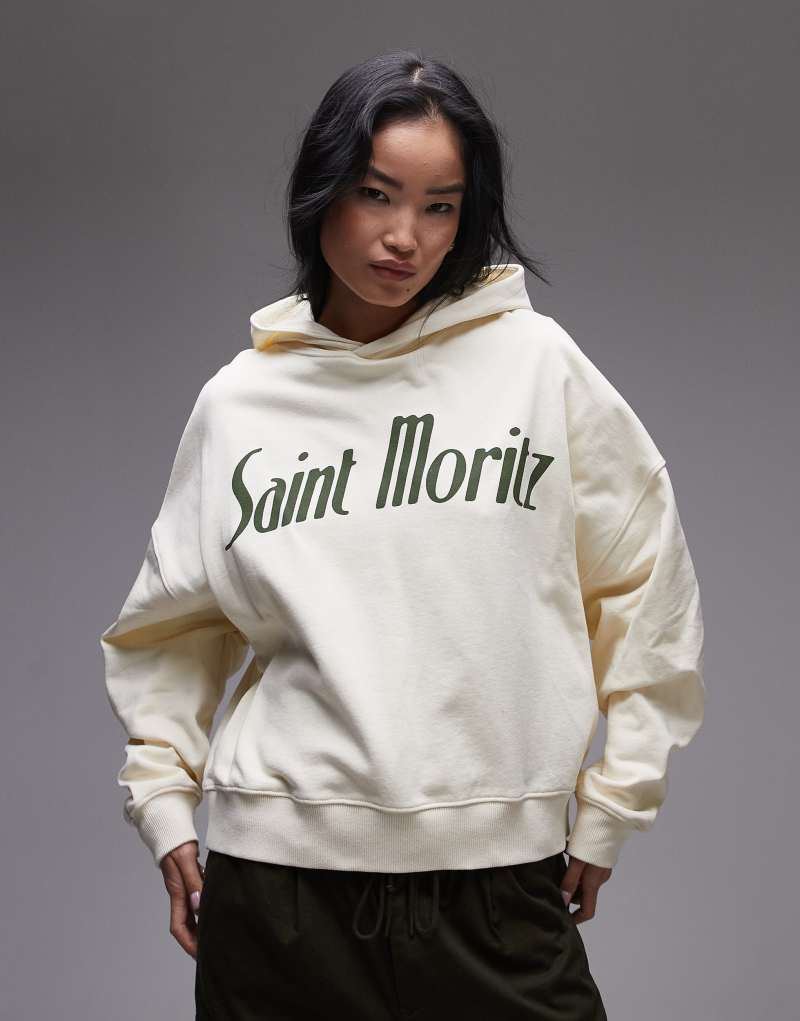 Женское Худи TOPSHOP Graphic Saint Moritz Oversized в цвете экрю TOPSHOP