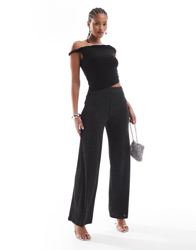 Женские Повседневные Брюки Vero Moda Tall Wide Leg в черном глиттере VERO MODA