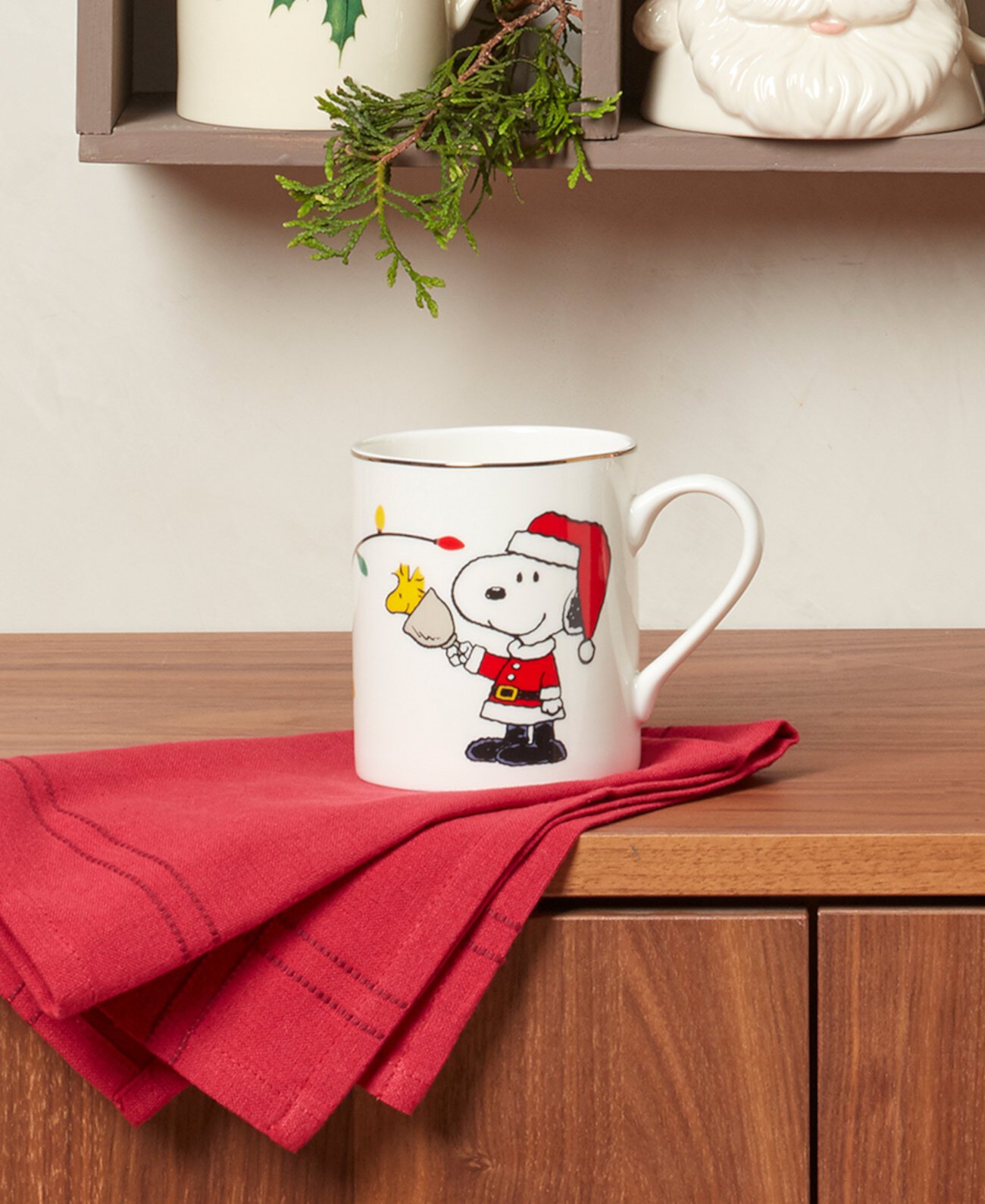 Santa Snoopy & Woodstock Mugs, Set of 4 Lenox