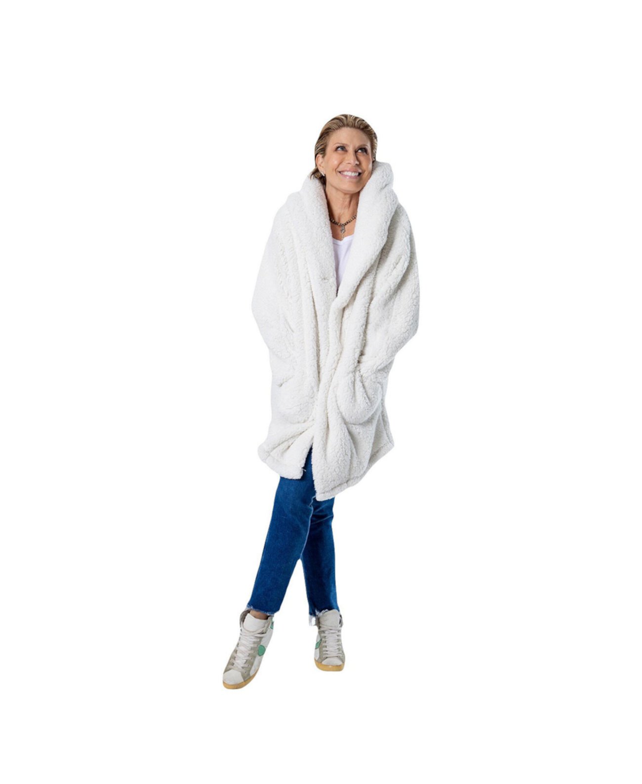 Мужское Худи Jill Martin The Best Lounger In The World Cream New York Knicks Oversized Open-Front Sweater Jill Martin