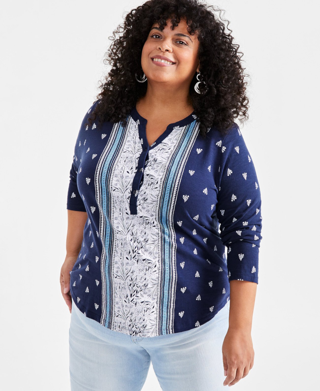 Женская Блузка Style & Co Plus Size Split-Neck Mixed-Print Style & Co