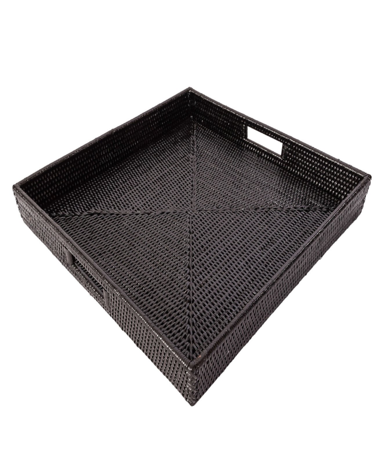 Rattan Square Serving Tray with Cutout Handles Artifacts Trading Company