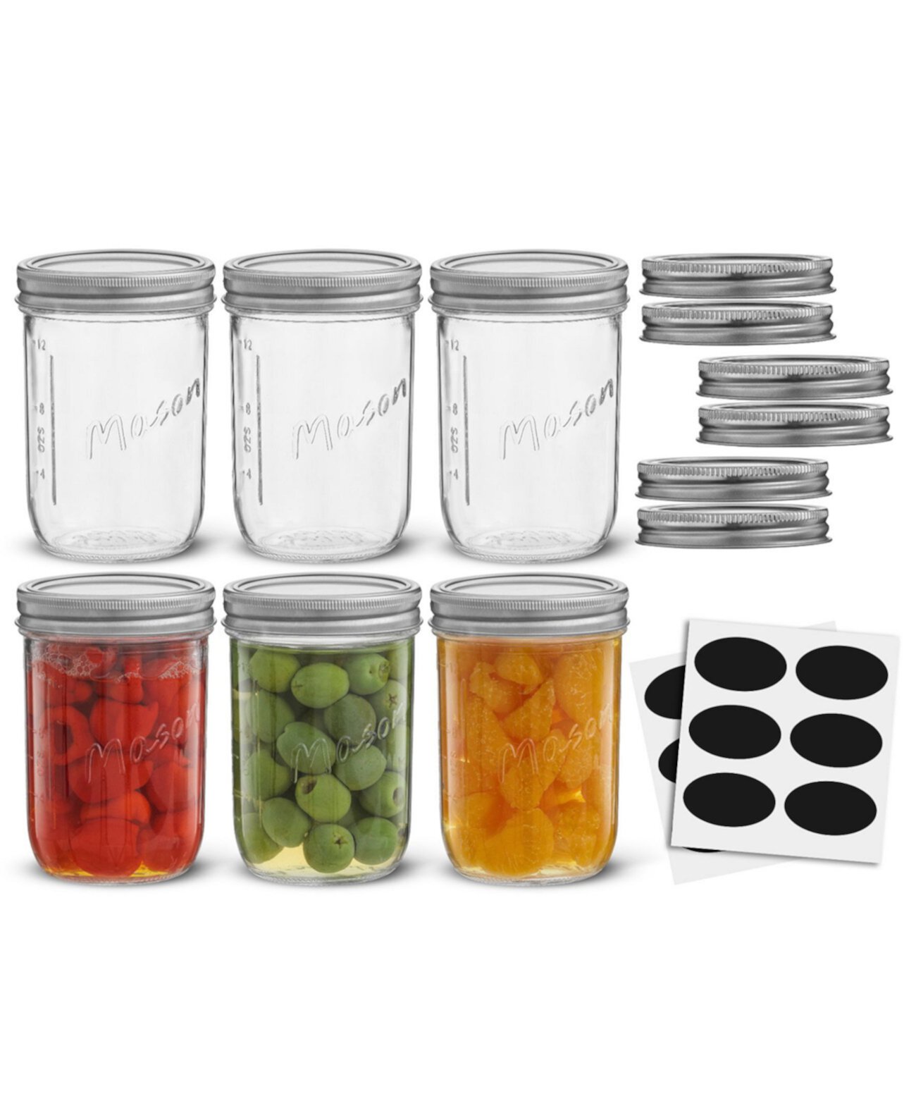 Wide Set of 6 Mason Jars with Airtight Lids JoyJolt