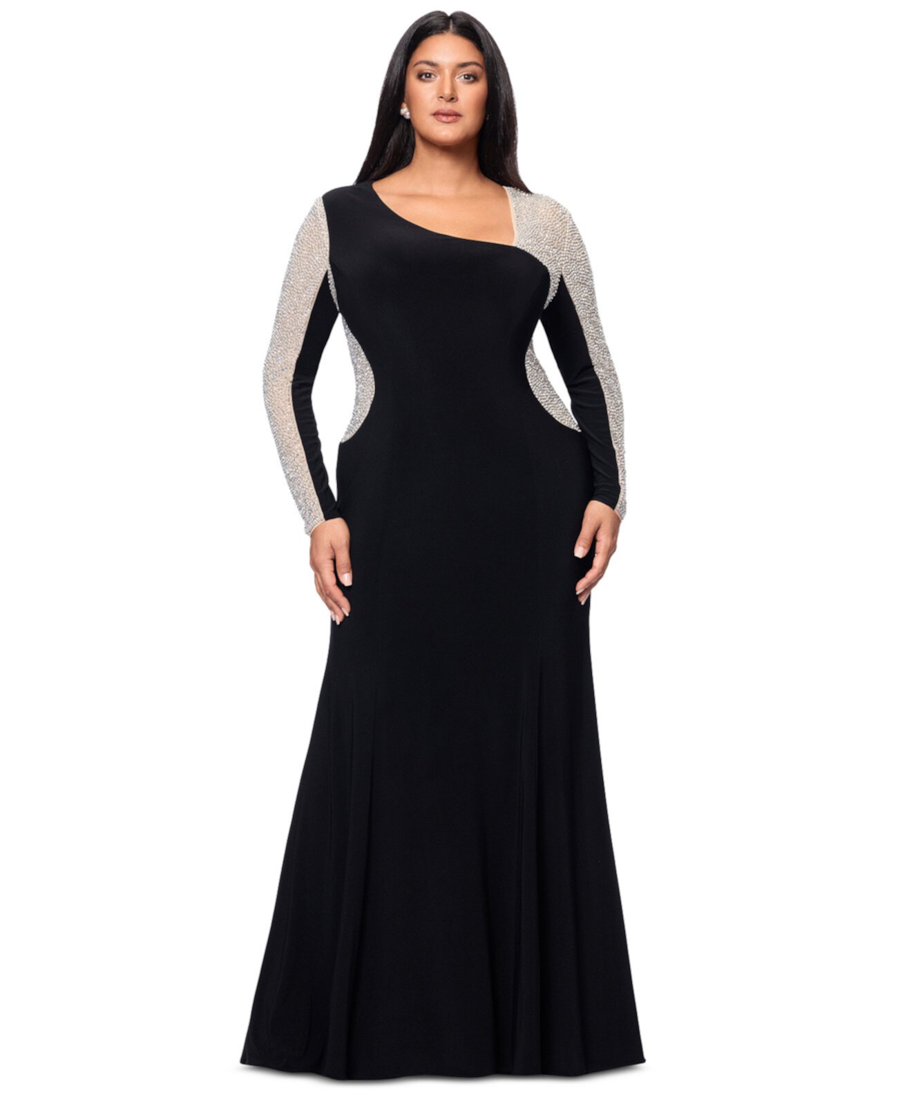 Женское Платье XSCAPE Plus Size Two-Tone One-Shoulder Asymmetric Gown XSCAPE