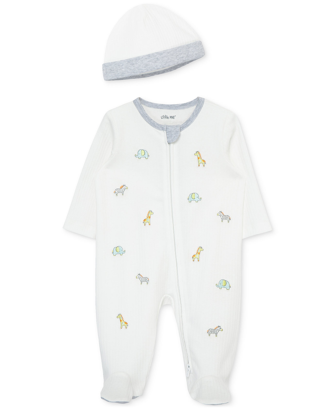 Детский Ромпер Little Me Baby Cotton Safari Animals Footie & Hat Set Little Me