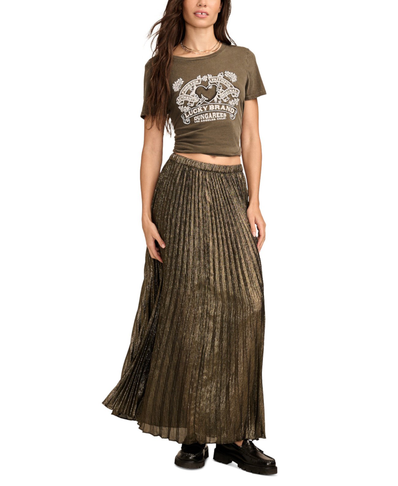 Женская Юбка Lucky Brand Metallic Pleated Maxi Skirt Lucky Brand