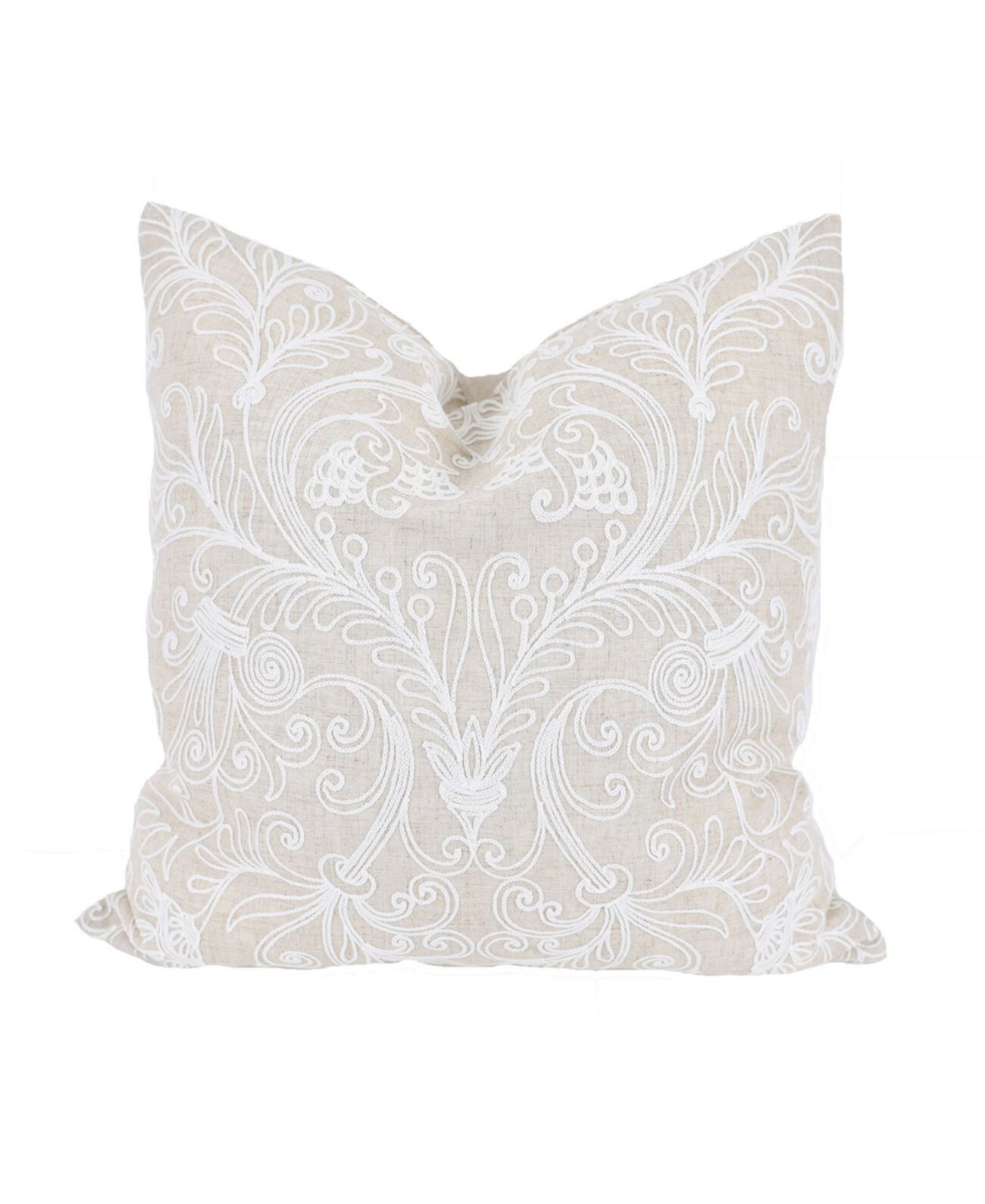 Jacquard Crewel Embroidered Pillow, 20" x 20" with Feather Insert Manor Luxe