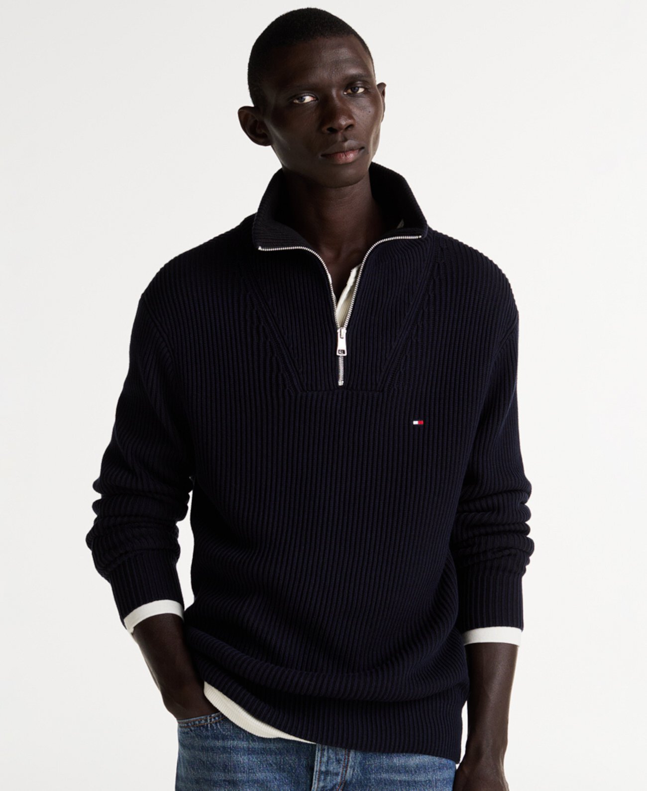 Мужской Свитер Tommy Hilfiger Nautical Chunky Ribbed Quarter-Zip Tommy Hilfiger