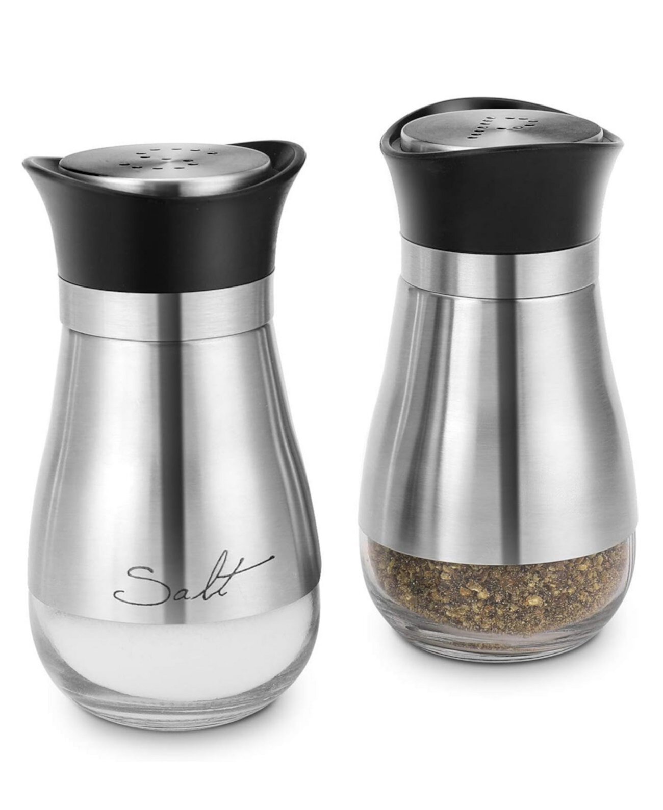 Cafe Contempo Silver and Glass 2 Pc Salt and Pepper Circleware