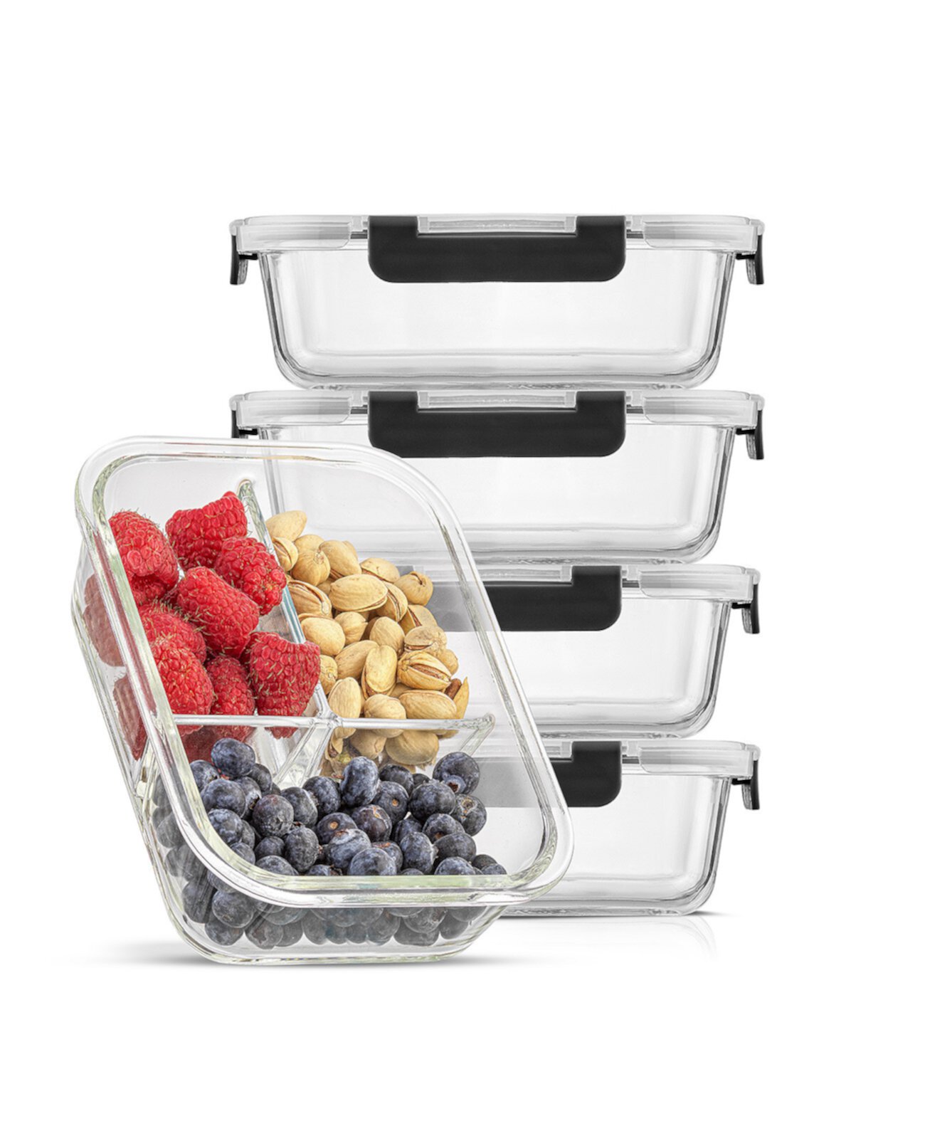 3-Sectional Set of 5 Glass Food Storage Containers JoyJolt