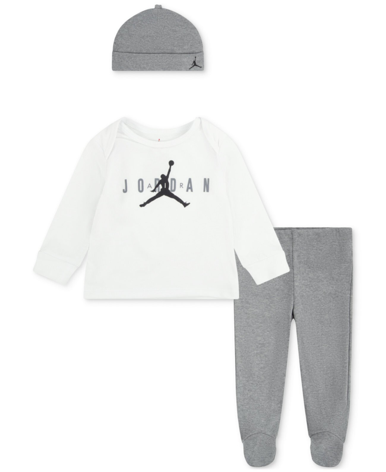 Детские Ромперы Jordan Baby Beanie Hat, Jumpman Graphic T-Shirt & Footed Pants, 3 Piece Set Jordan