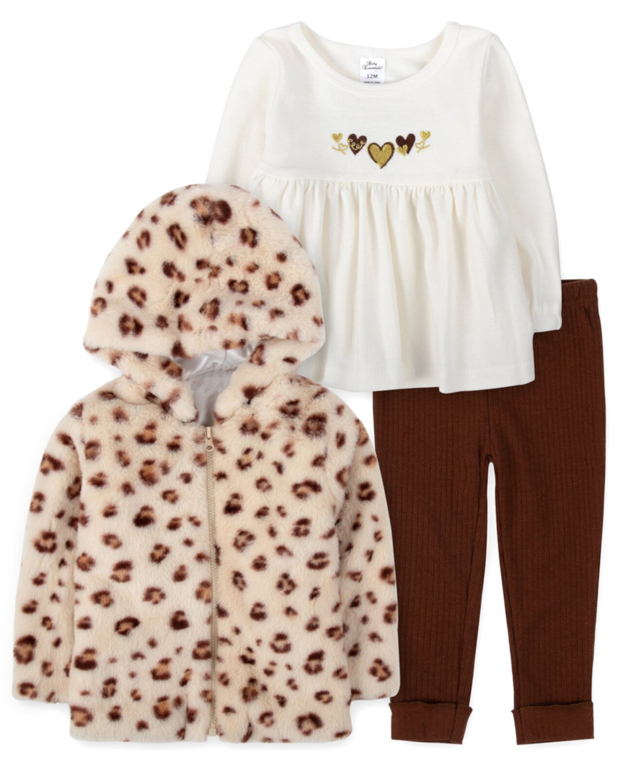 Детский Комплект Одежды Baby Essentials Baby Girl Leopard Long Sleeve Top, Jacket & Pant, 3-Piece Set Baby Essentials