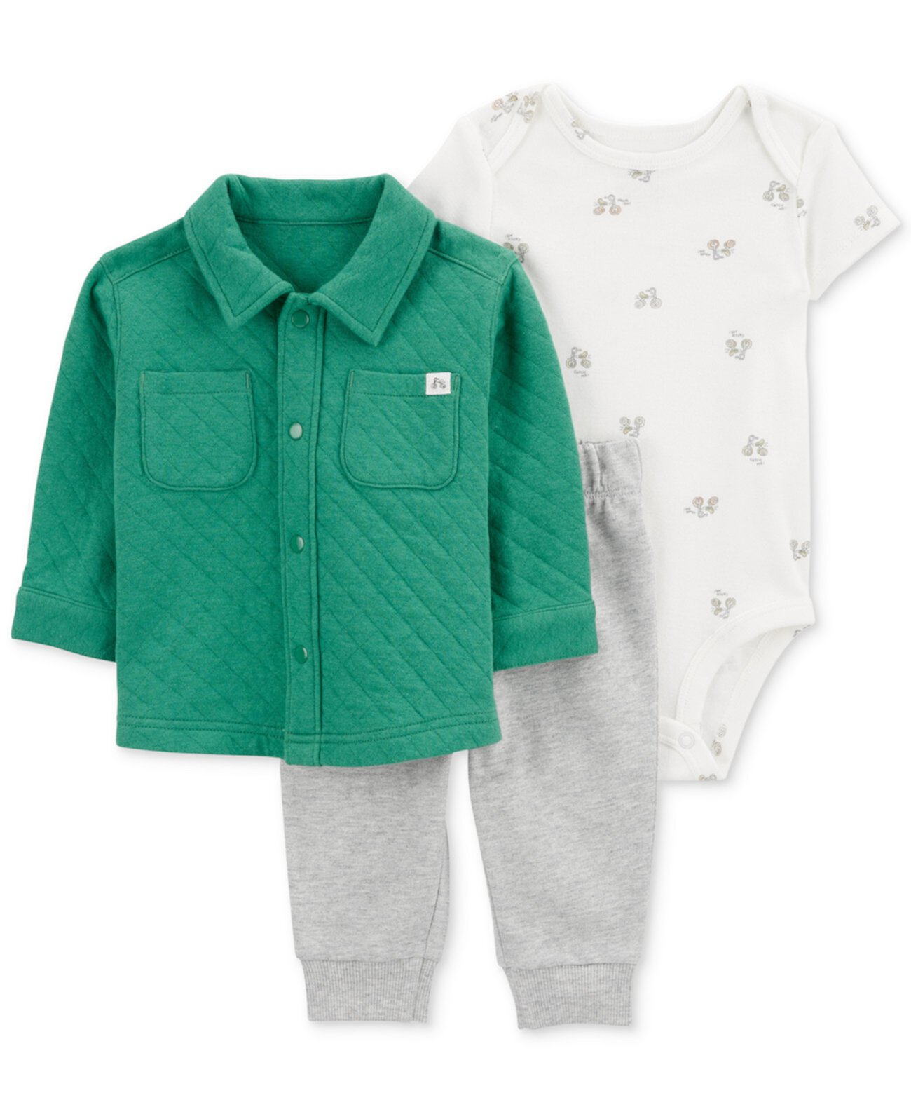 Детские комплекты одежды Carter's Baby Boys Quilted Little Cardigan, Printed Bodysuit & Pants, 3 Piece Set Carter's