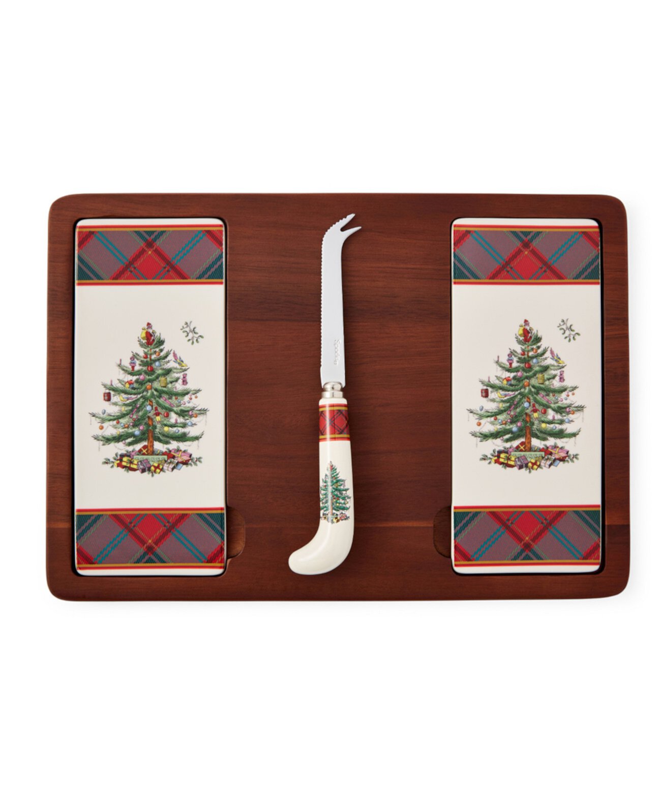 Christmas Tree Tartan Cheese Board Knife Set Spode