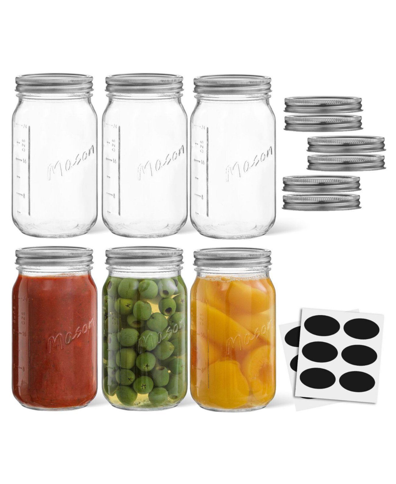 Wide Set of 6 Mason Jars with Airtight Lids JoyJolt