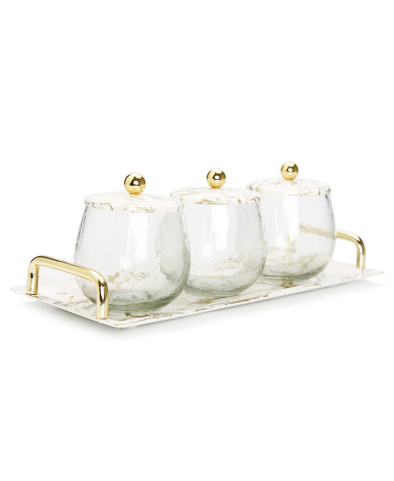 Gold-Tone Marble 3 Bowl Serving Dish with Gold-Tone Ball Design, Set of 4 Classic Touch