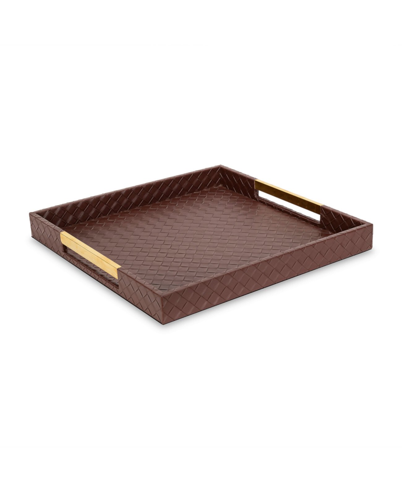 Brown Tray with Gold-Tone Handles Tray American Atelier