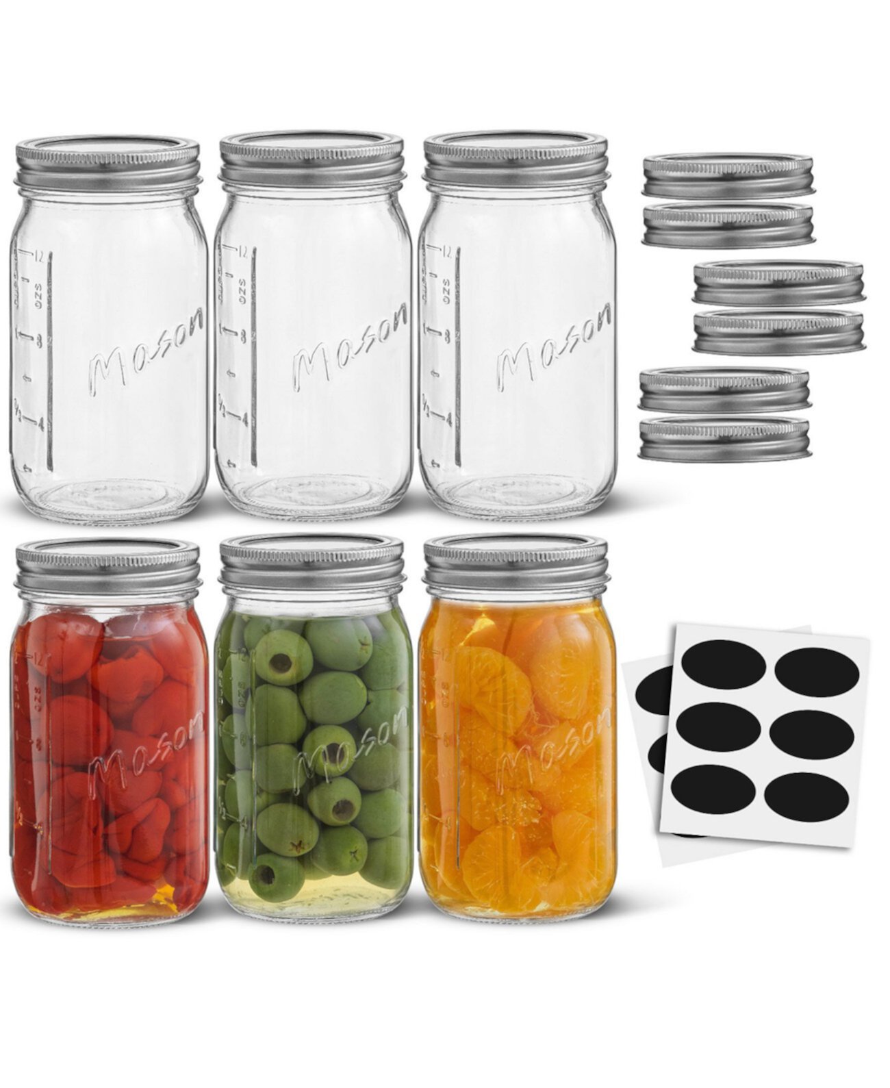 Regular Set of 6 Mason Jars with Airtight Lids JoyJolt