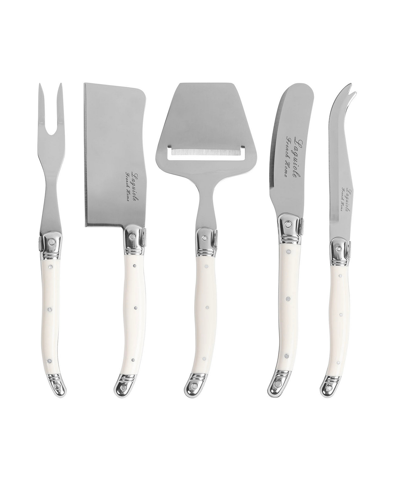 5-Piece Laguiole Cheese Knife, Fork, and Slicer Set with Faux Ivory Handles French Home