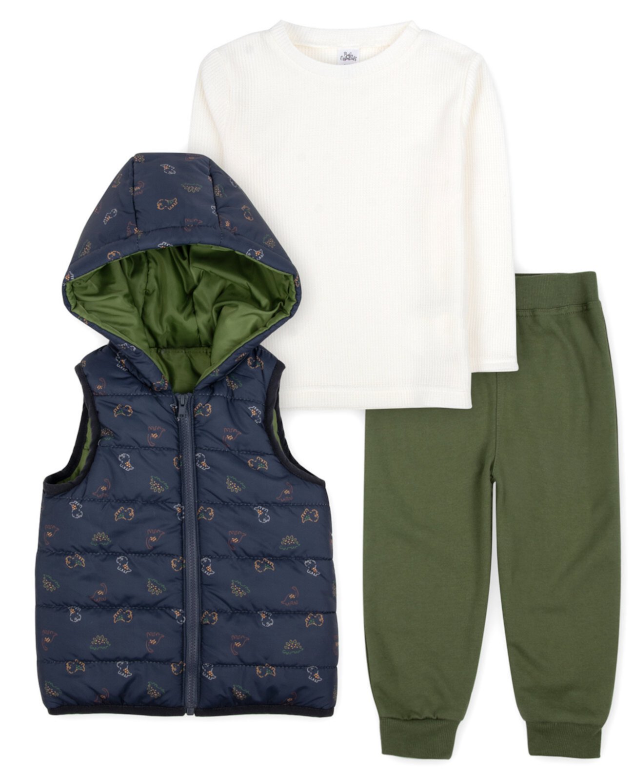 Детский Комплект Одежды Baby Essentials Baby Boy Dino Printed Vest, Long Sleeve Shirt & Pant, 3-Piece Set Baby Essentials