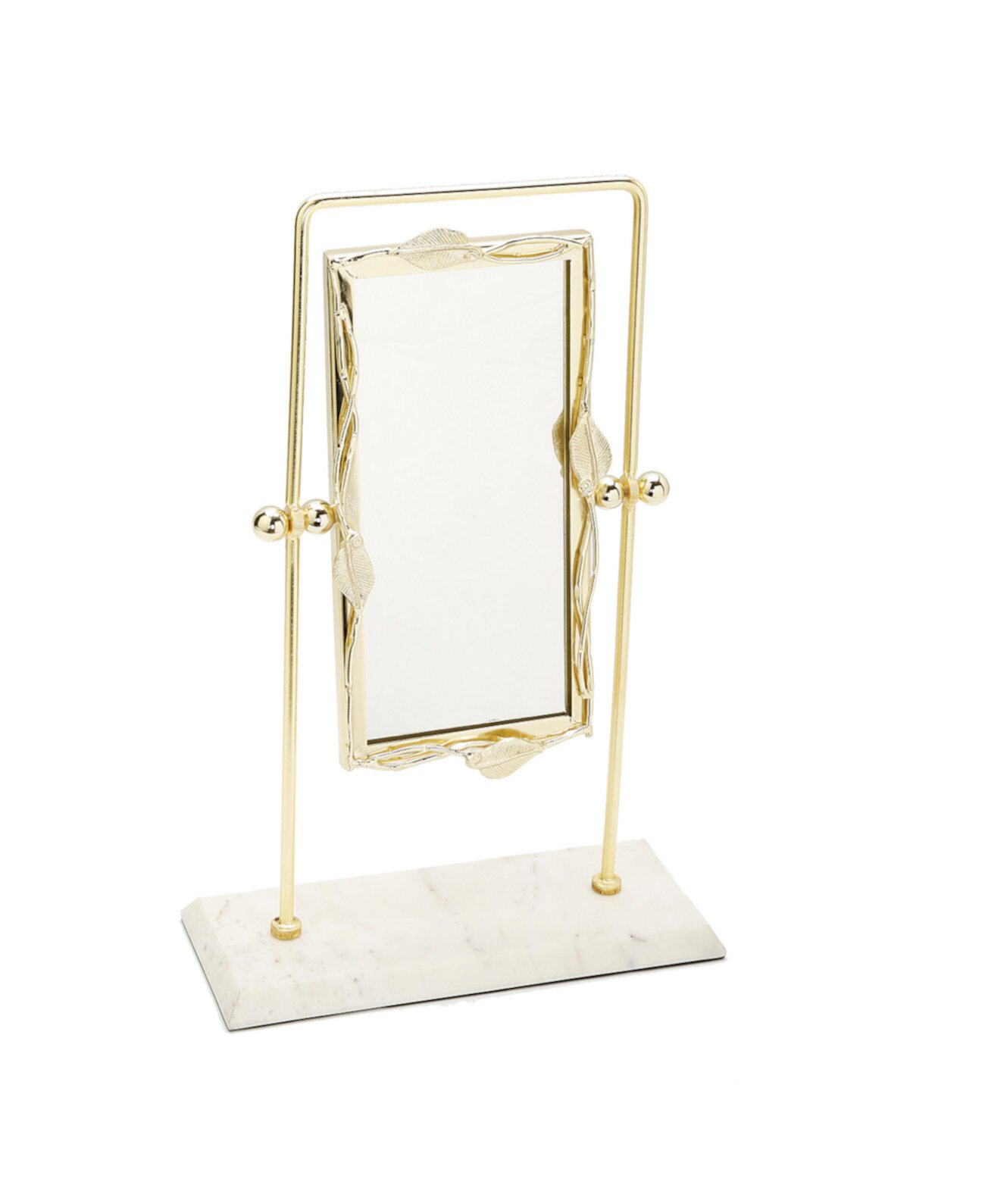 Rectangular Table Mirror Leaf Border Marble Base, 5" x 17" Classic Touch