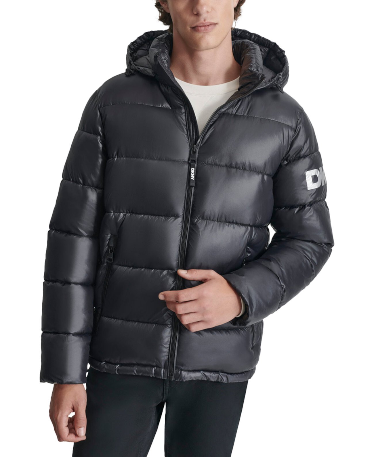 Мужская Повседневная Куртка DKNY Shiny Nylon Hooded Puffer Jacket DKNY