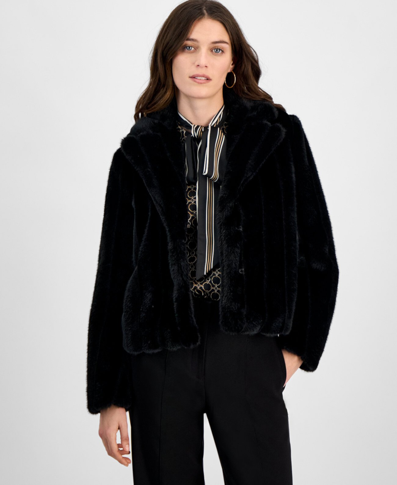 Женская Повседневная Куртка Anne Klein Cropped Faux-Fur Notched-Lapel Anne Klein