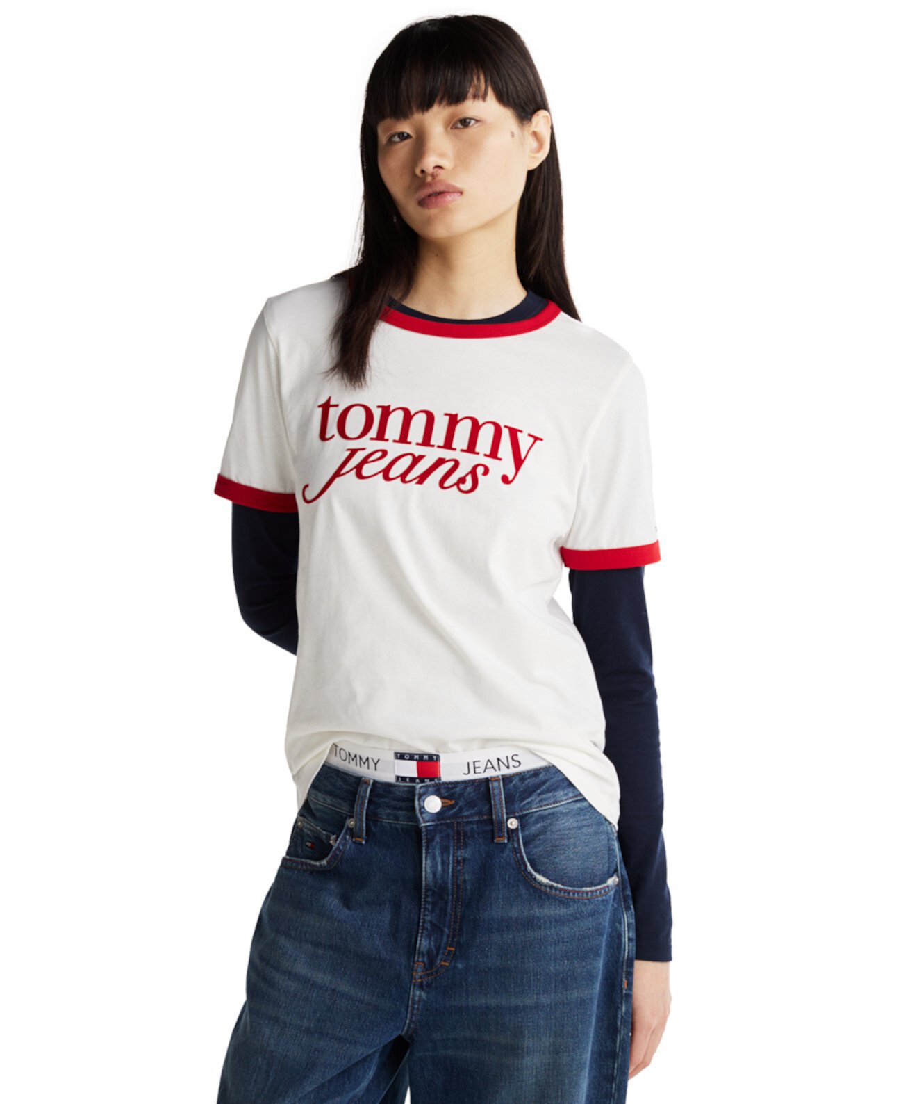 Женская Футболка Tommy Jeans Script Logo Ringer Tommy Jeans