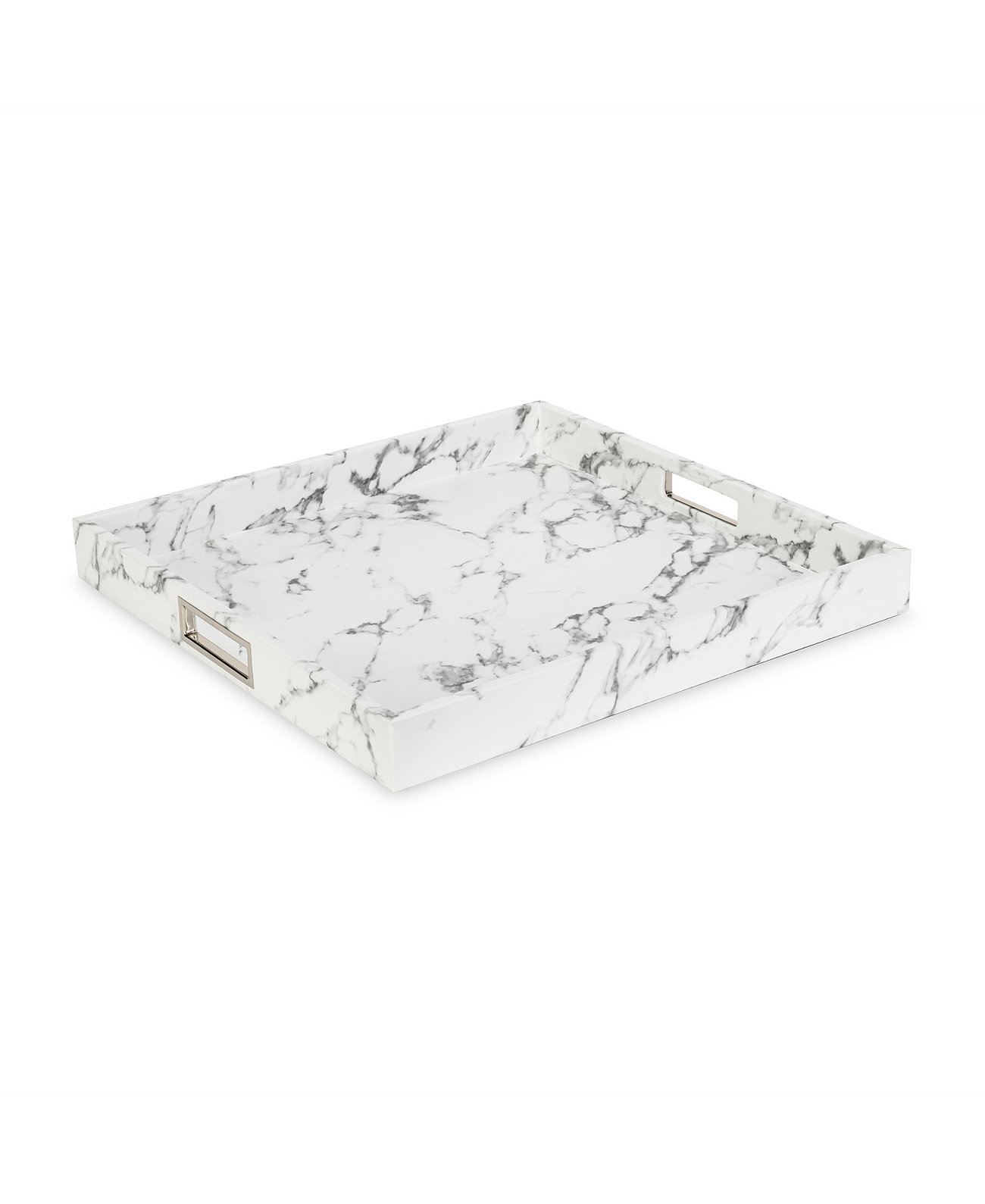 Marble with Silver-Tone Stainless Steel Handles Tray American Atelier