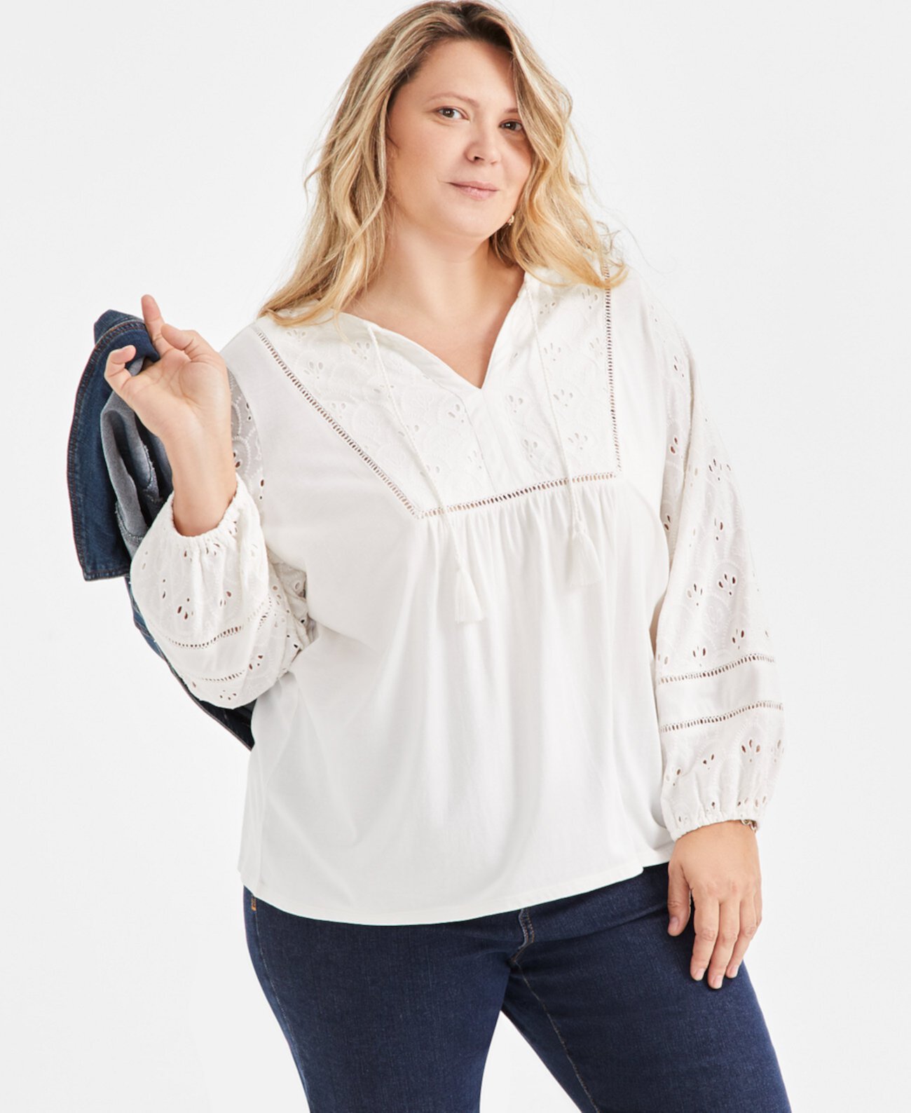 Женская Блузка Style & Co Plus Size Split-Neck Eyelet-Trim Style & Co