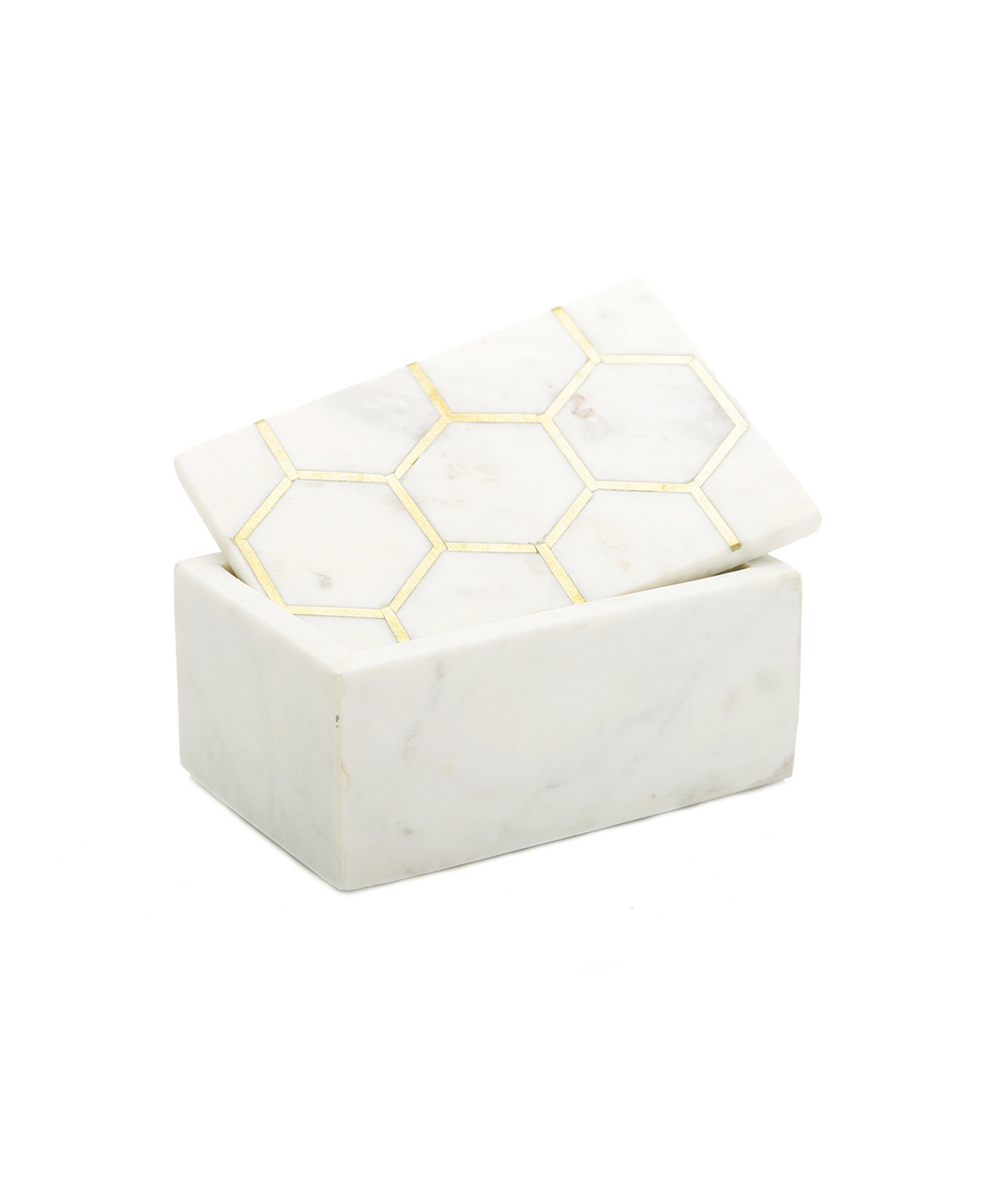 Marble Decorative Box with Hexagon Design on Cover Set, 2 Piece Classic Touch