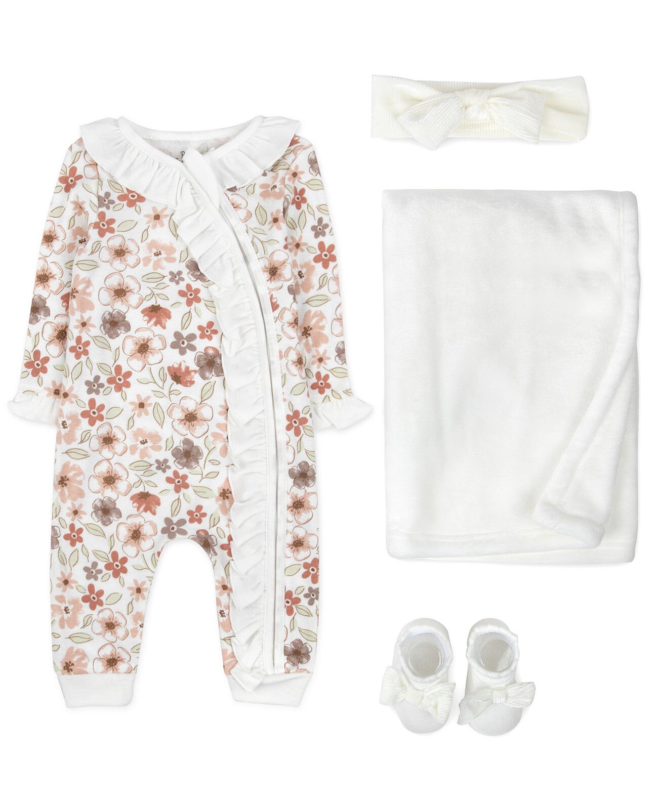 Детские Ромперы Baby Essentials Baby Girl Floral Coverall, 4-Piece Set Baby Essentials