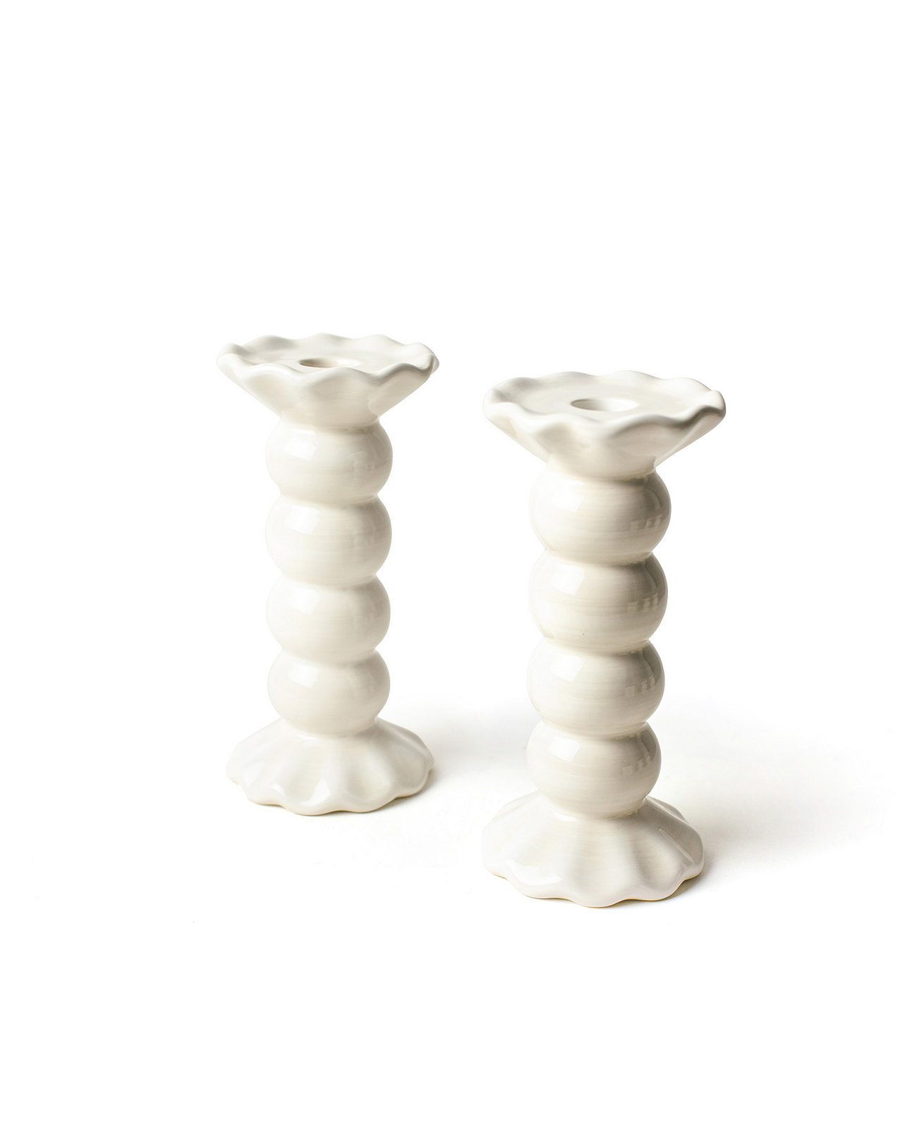 Signature Medium Knobbed Candle Holder with Ruffle, Set of 2 Coton Colors