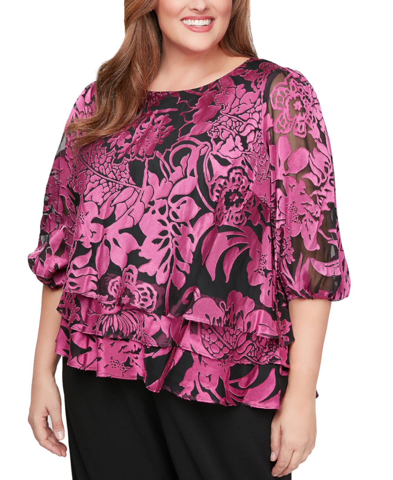 Женская Блузка Alex Evenings Plus Size Floral-Print 3/4-Sleeve Alex Evenings