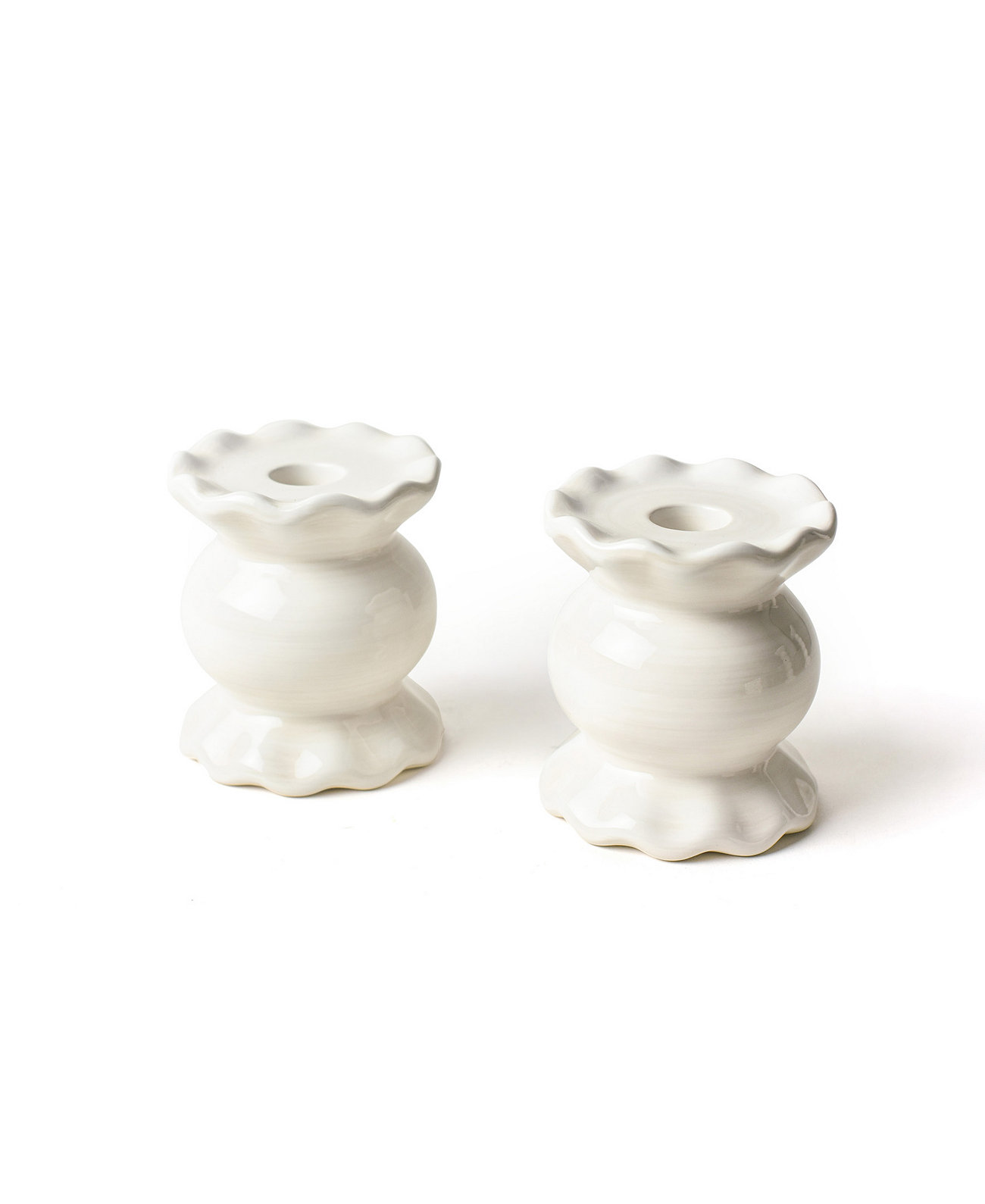 Signature Small Knob Candle Holder with Ruffle, Set of 2 Coton Colors