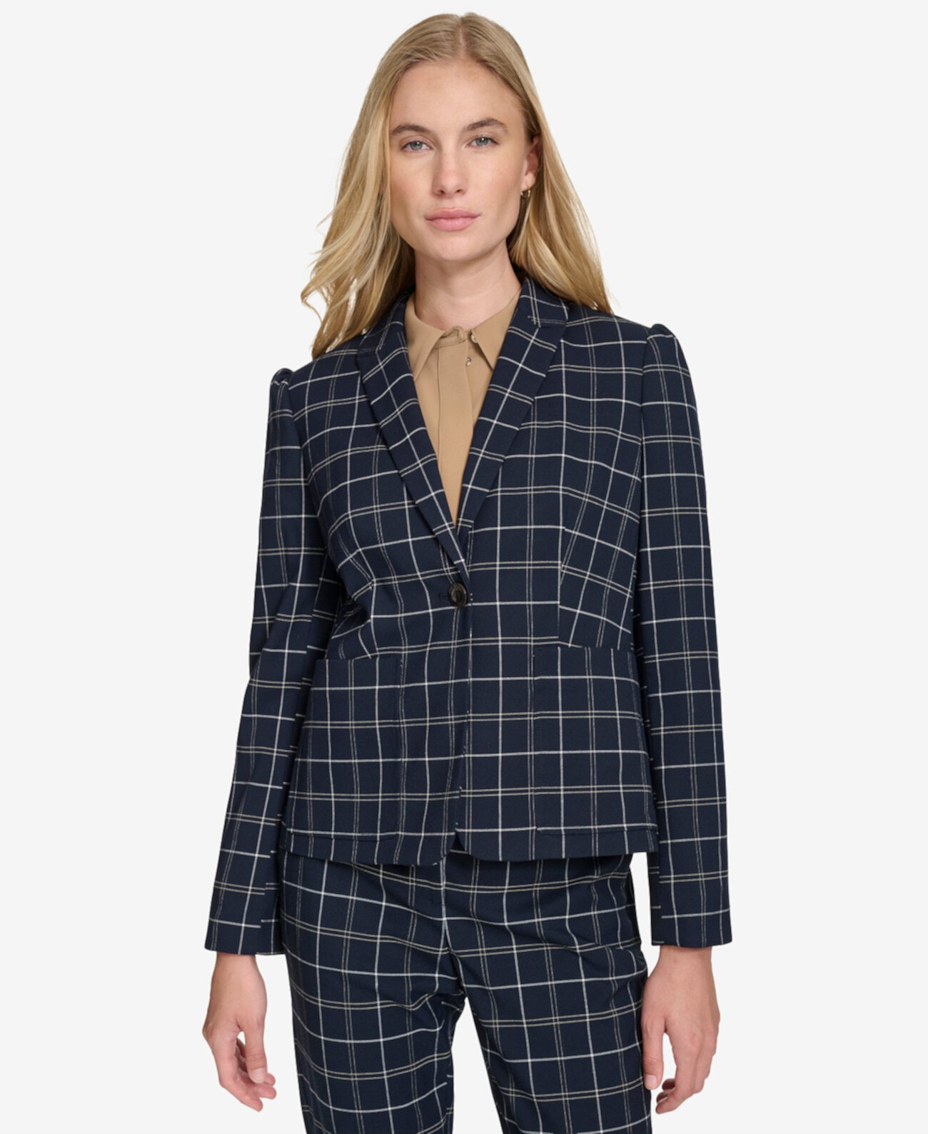 Женский Блейзер Tommy Hilfiger Plaid Puff-Sleeve Single-Button Tommy Hilfiger