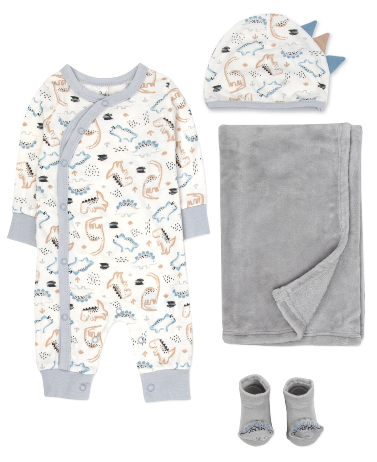 Детские Ромперы Baby Essentials Baby Boy Dino Coverall, Blanket, Hat & Sock, 4-Piece Set Baby Essentials